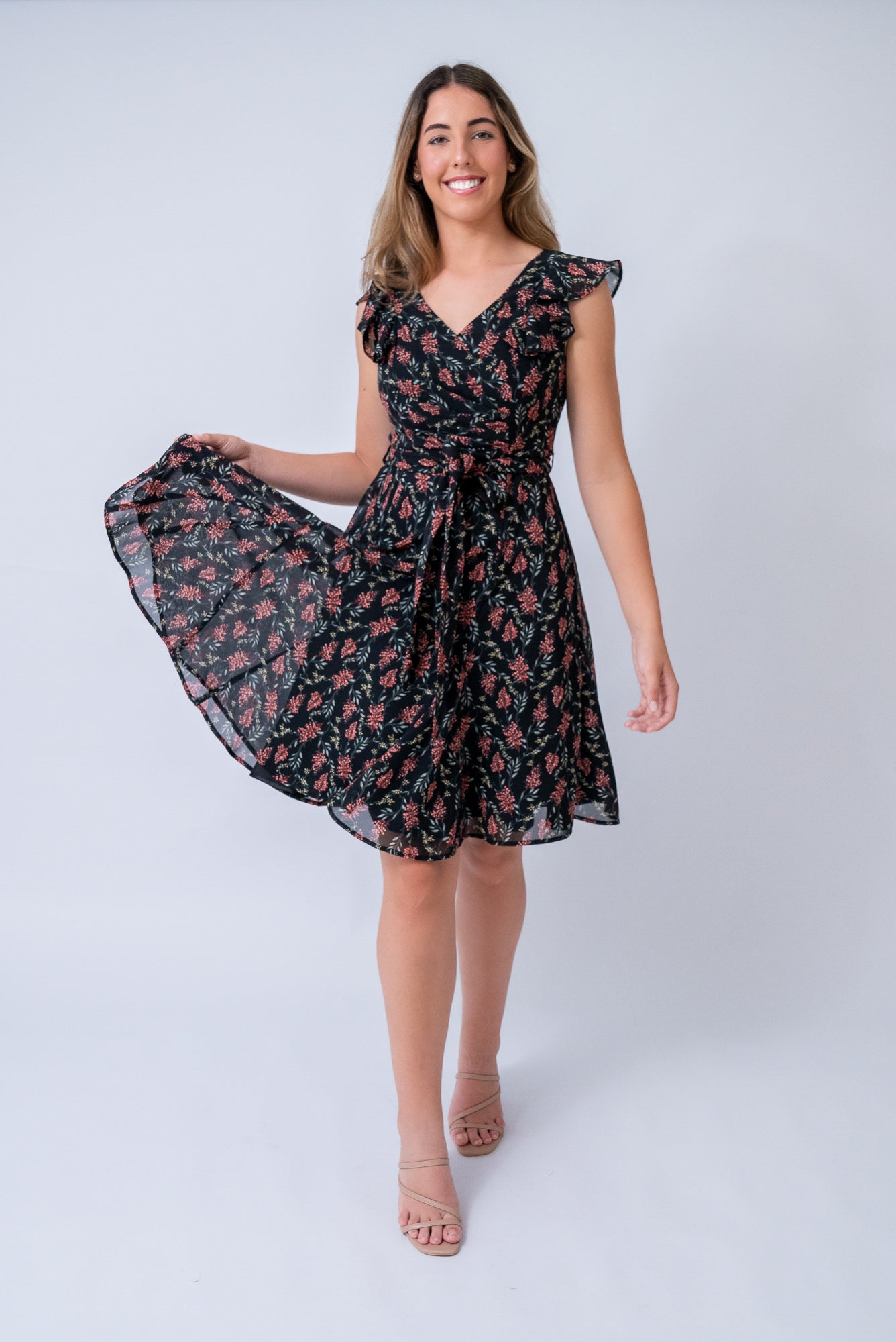 Floral print on black base