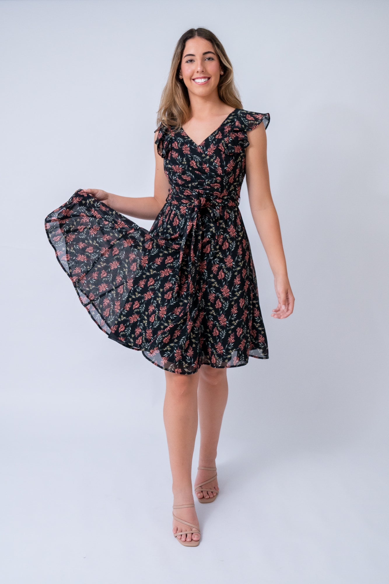 Floral print on black base