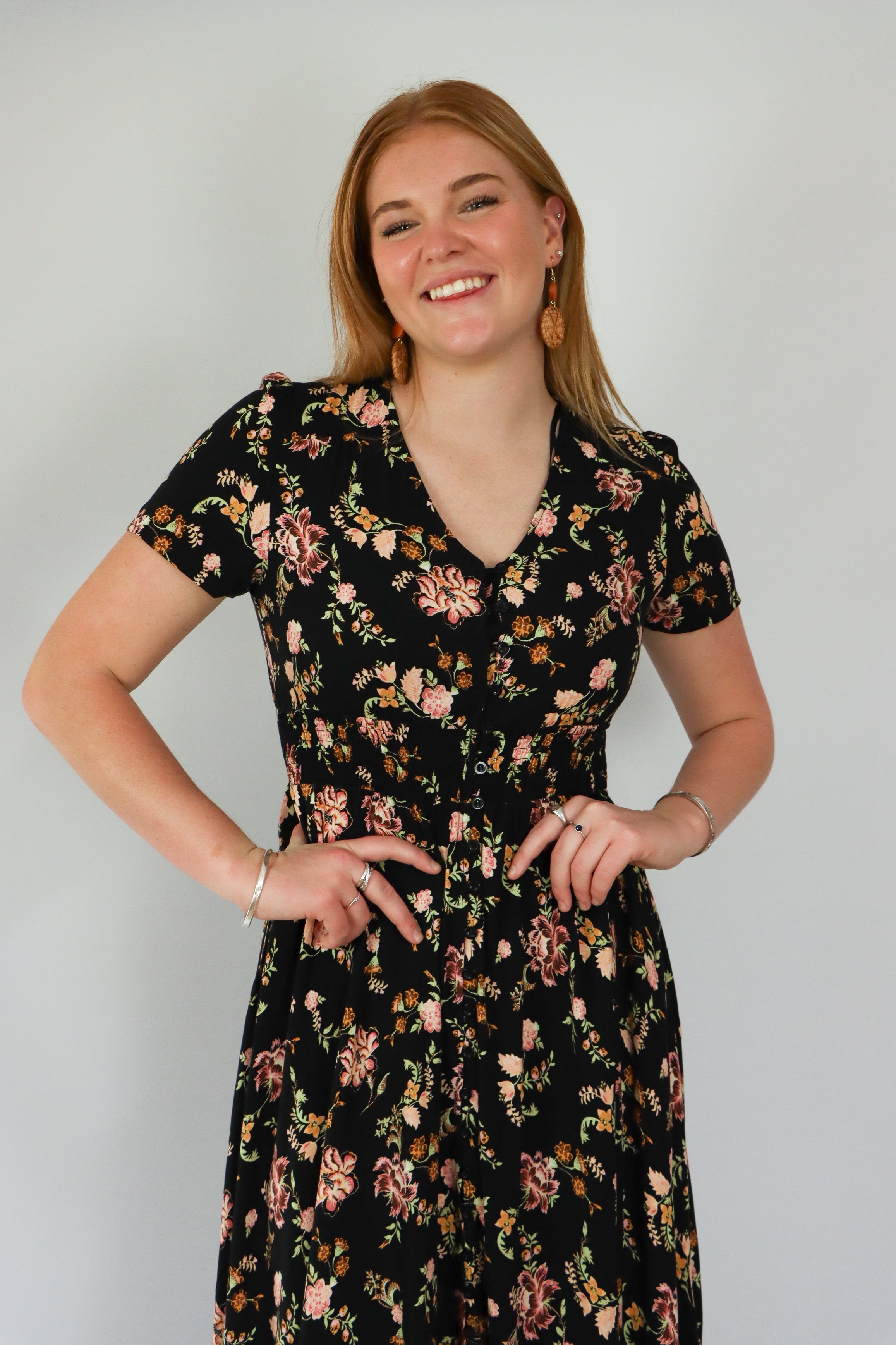 maxi dress black base floral print