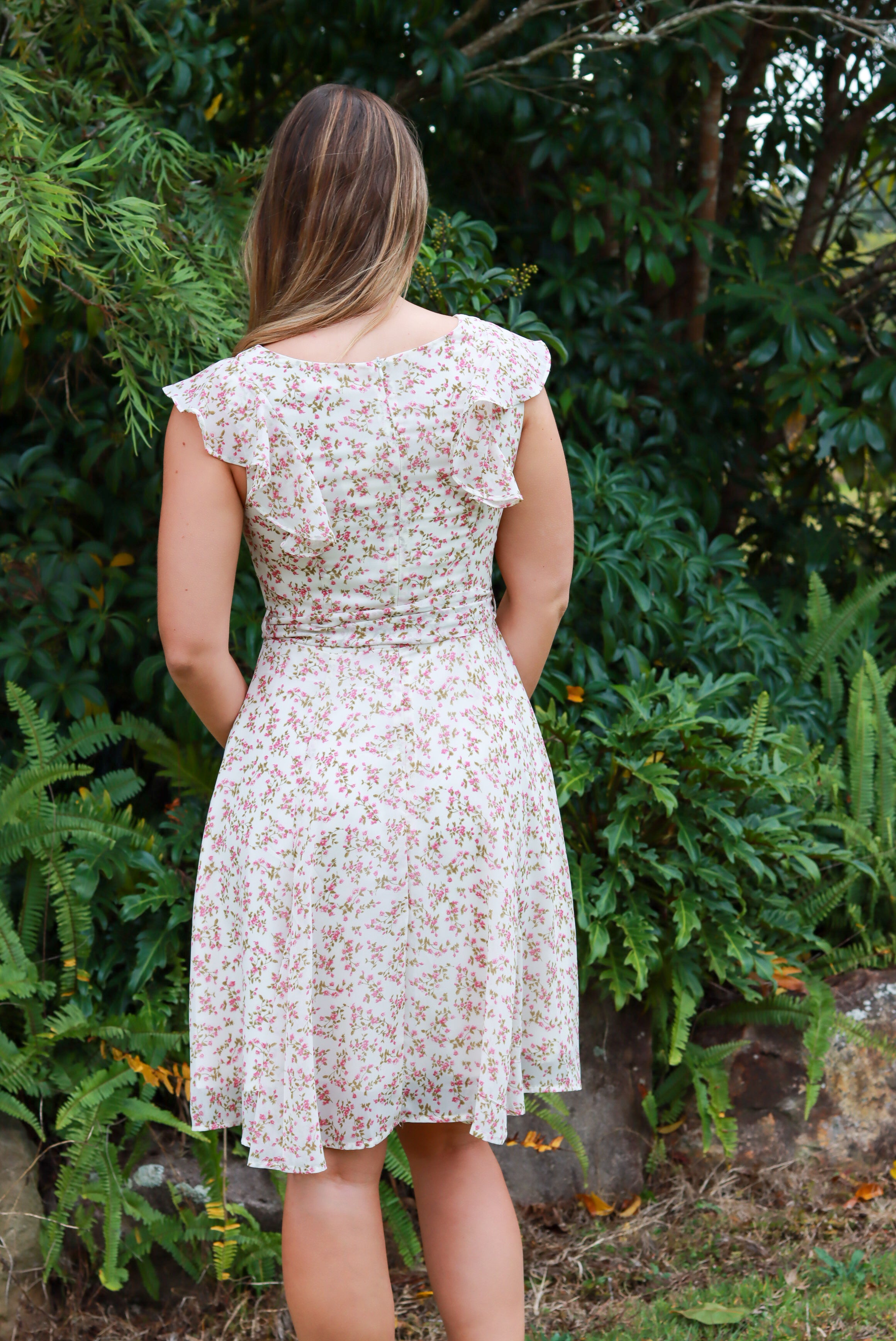 backside of floral dress