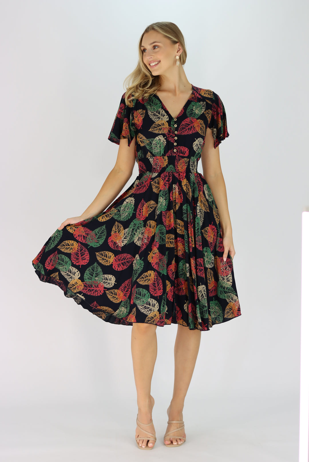 Leonora Dress In Leaf print