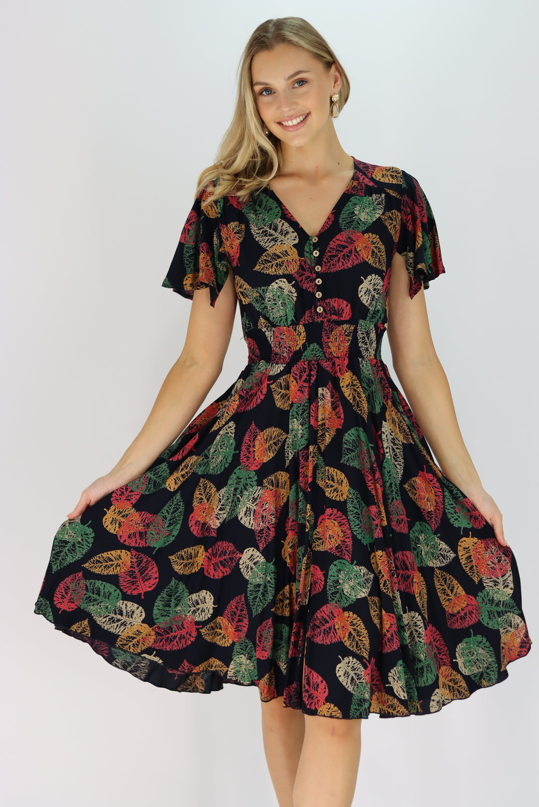 Leonora Dress In Leaf print