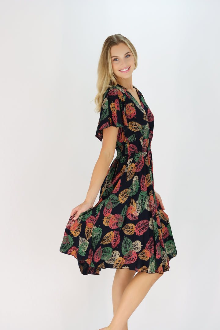 Leonora Dress In Leaf print