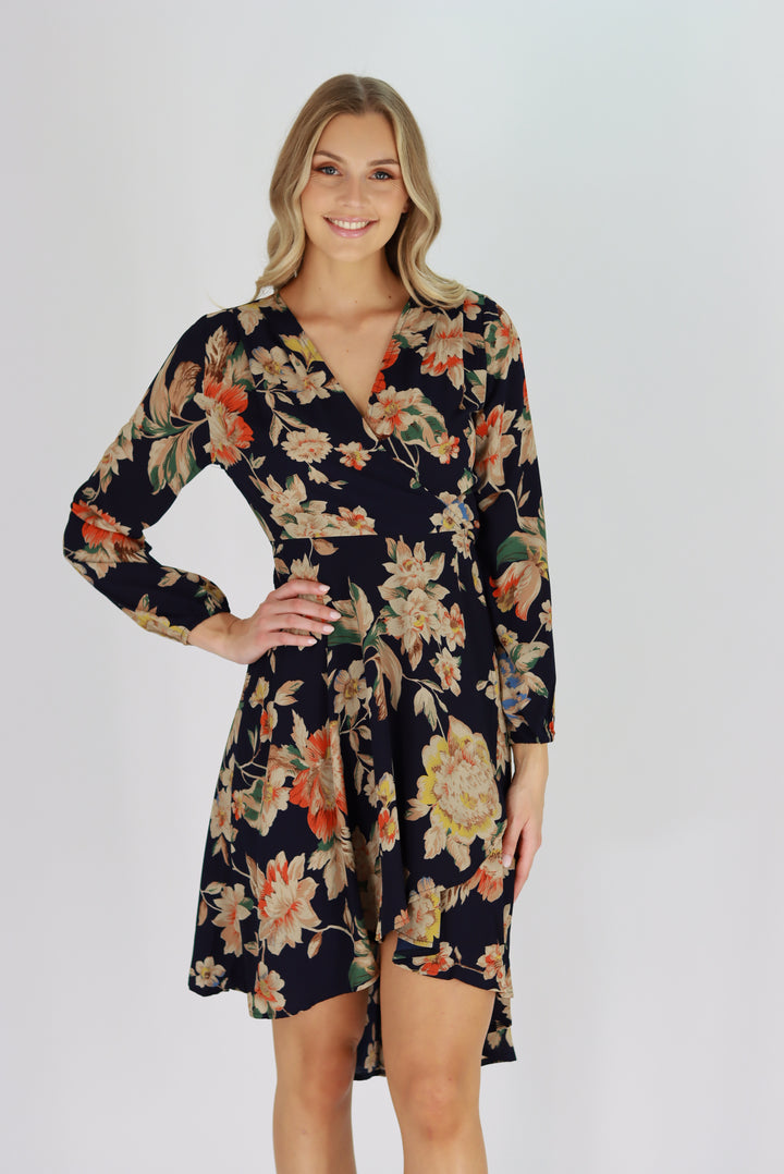 Eleena Wrap Dress In Navy