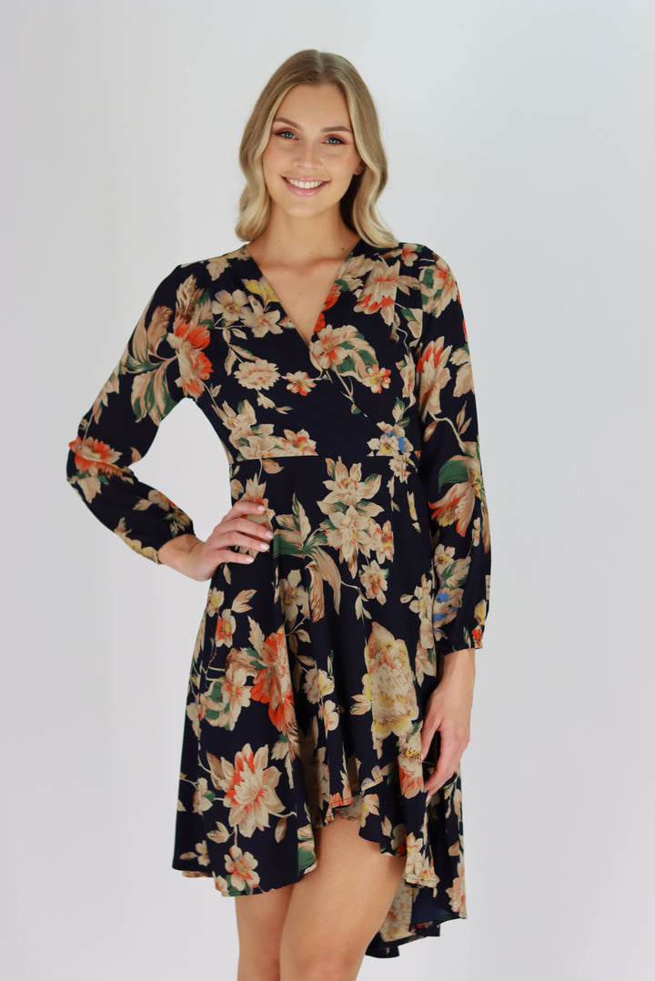 Eleena Wrap Dress In Navy