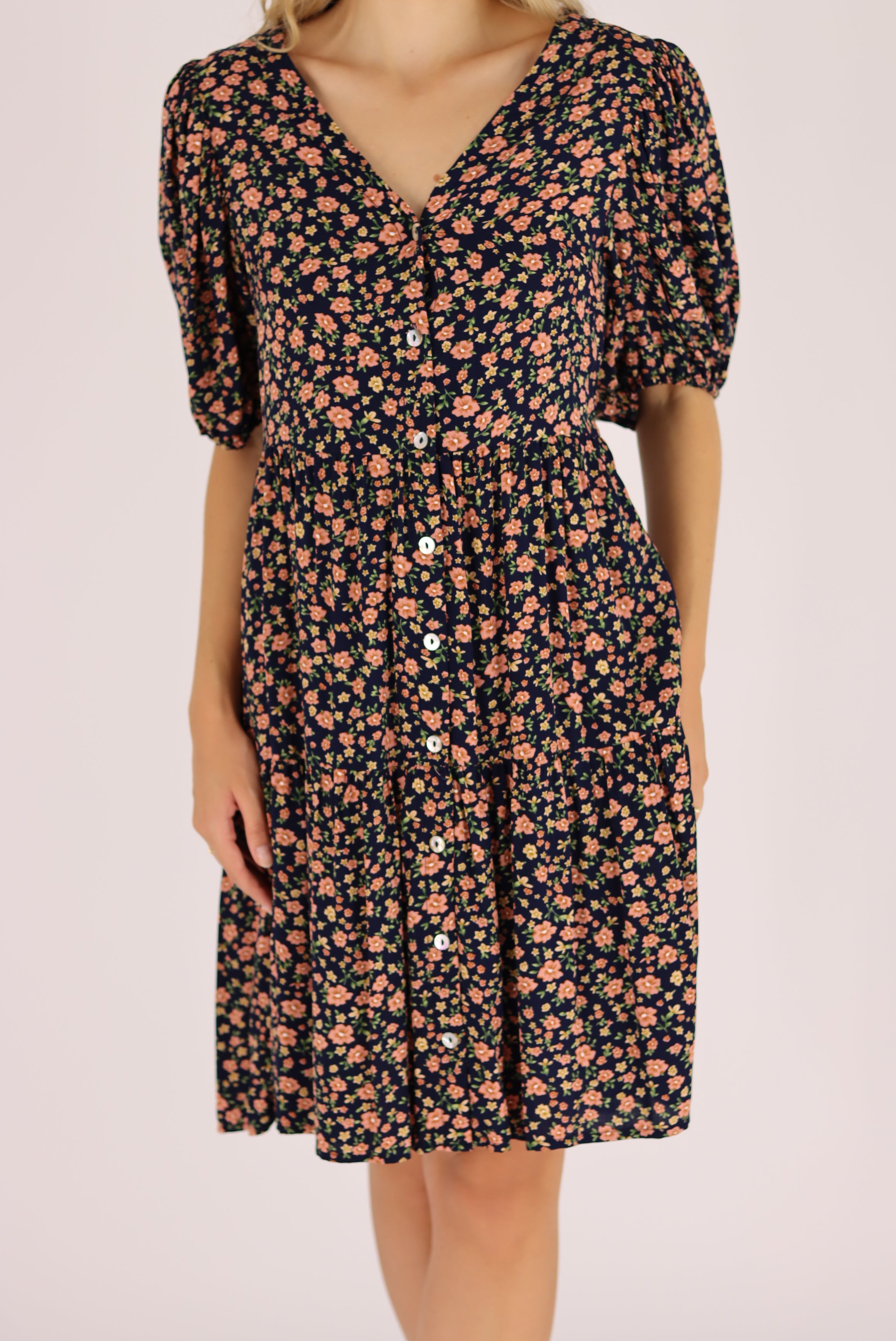 casual dress with V neck