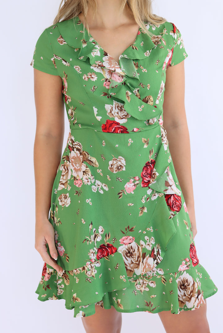 Attley Floral Dress in Green