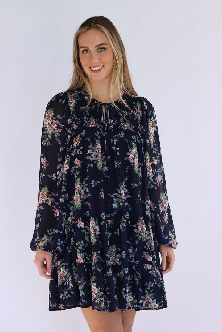 Chloe Chiffon Dress In Navy