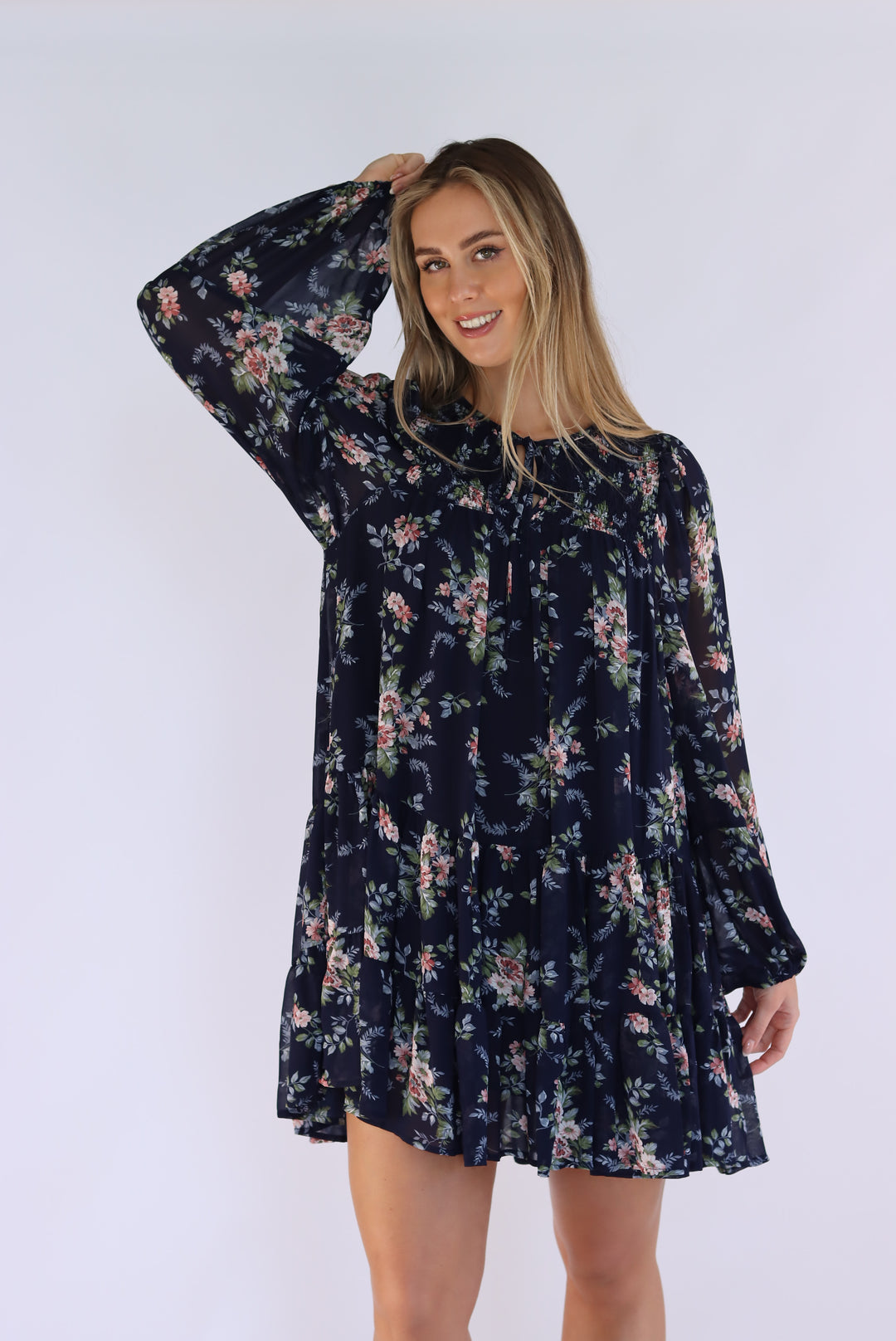 Chloe Chiffon Dress In Navy