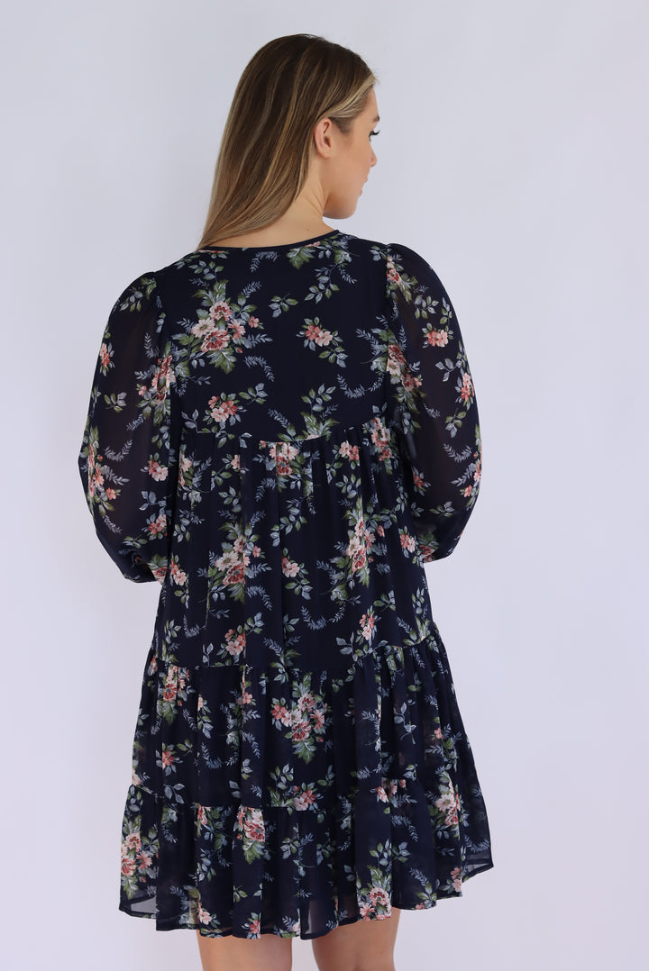 Chloe Chiffon Dress In Navy