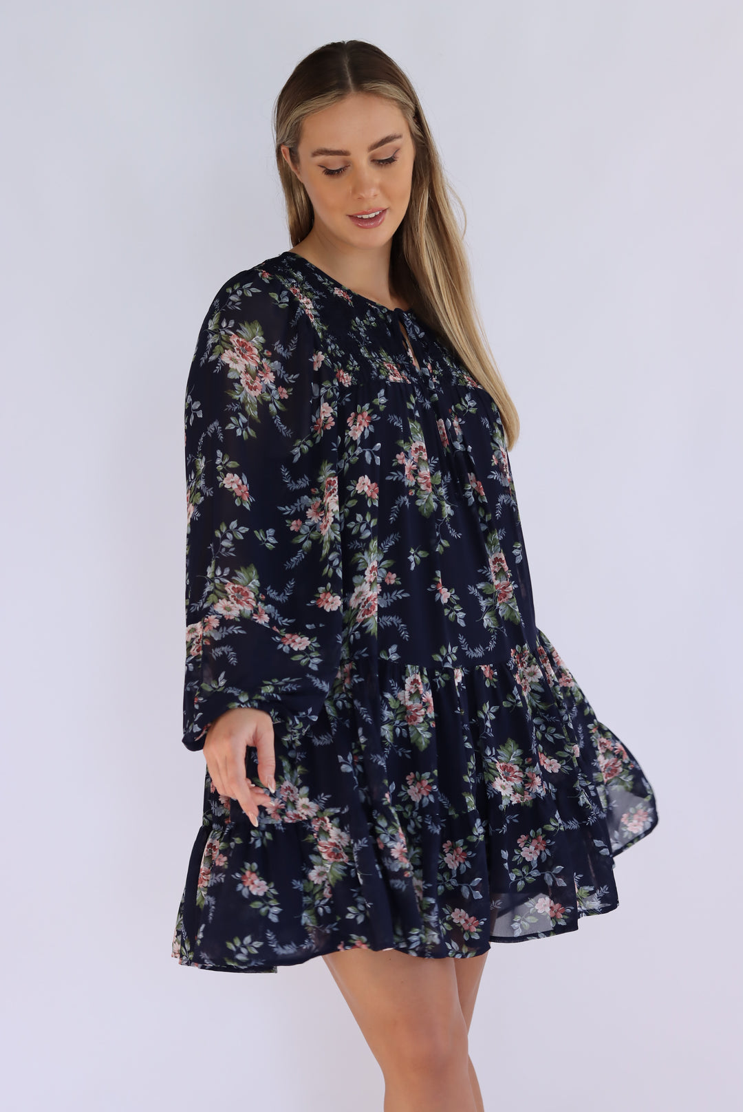 Chloe Chiffon Dress In Navy