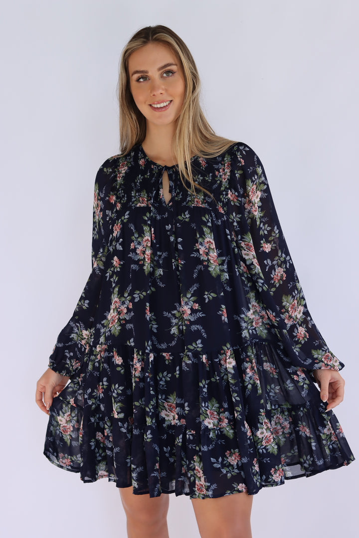 Chloe Chiffon Dress In Navy