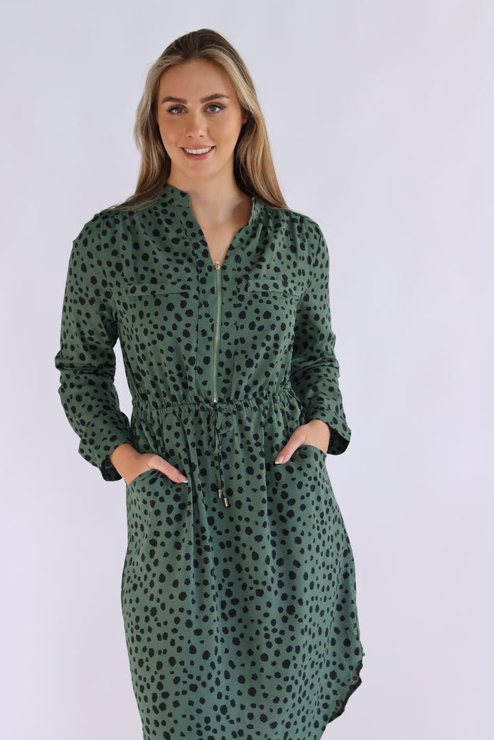 Ellie Leopard Dot Dress In Green