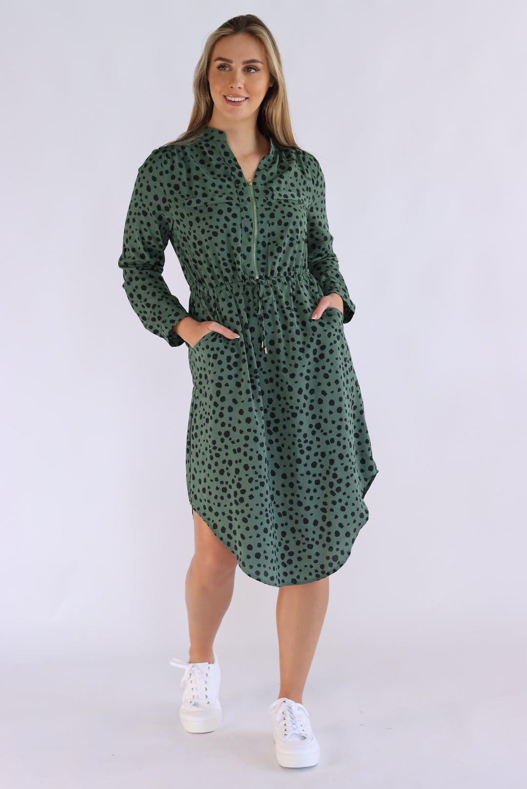 Ellie Leopard Dot Dress In Green