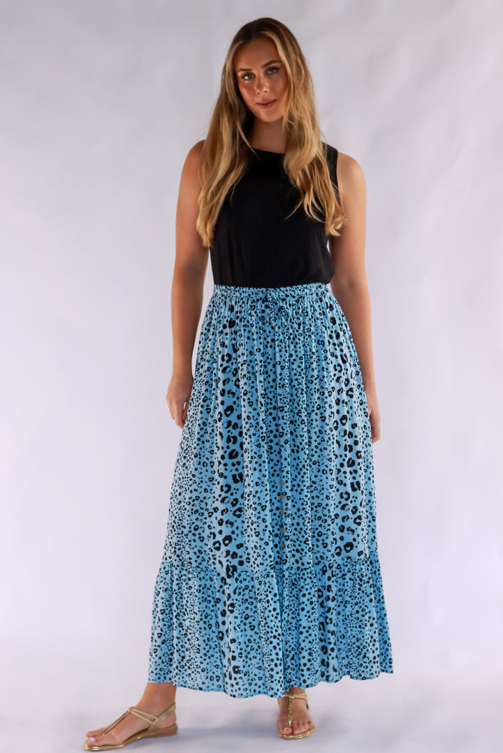 Penny Leopard Maxi Skirt In Blue