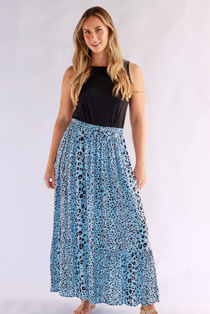 Penny Leopard Maxi Skirt In Blue