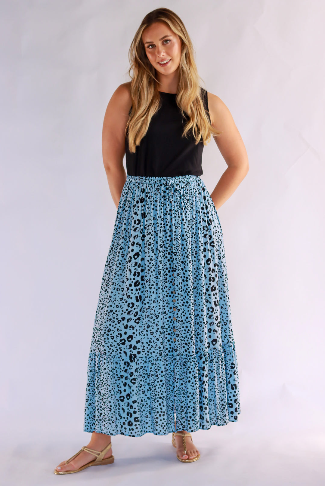 Penny Leopard Maxi Skirt In Blue