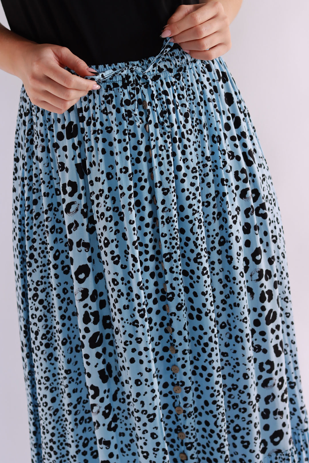 Penny Leopard Maxi Skirt In Blue