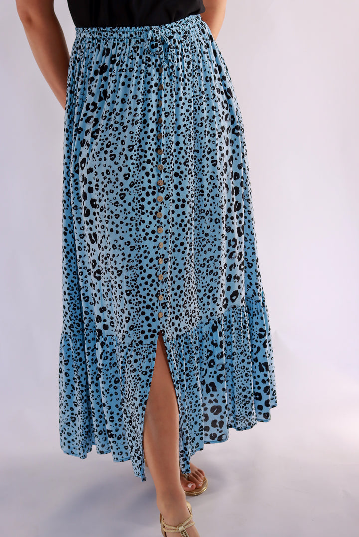 Penny Leopard Maxi Skirt In Blue