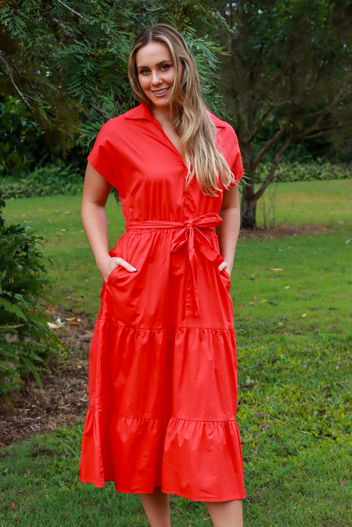 Larissa Midi Dress in Love Heart Red