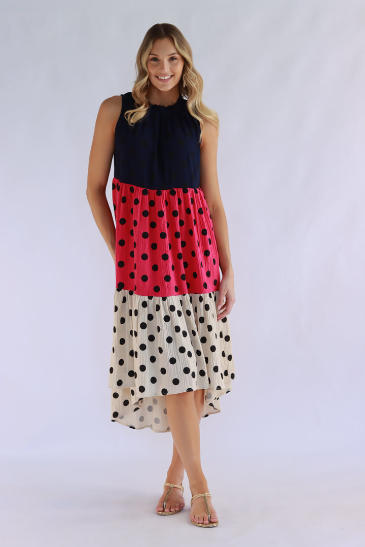 Symona Tri Polka Cotton Dress