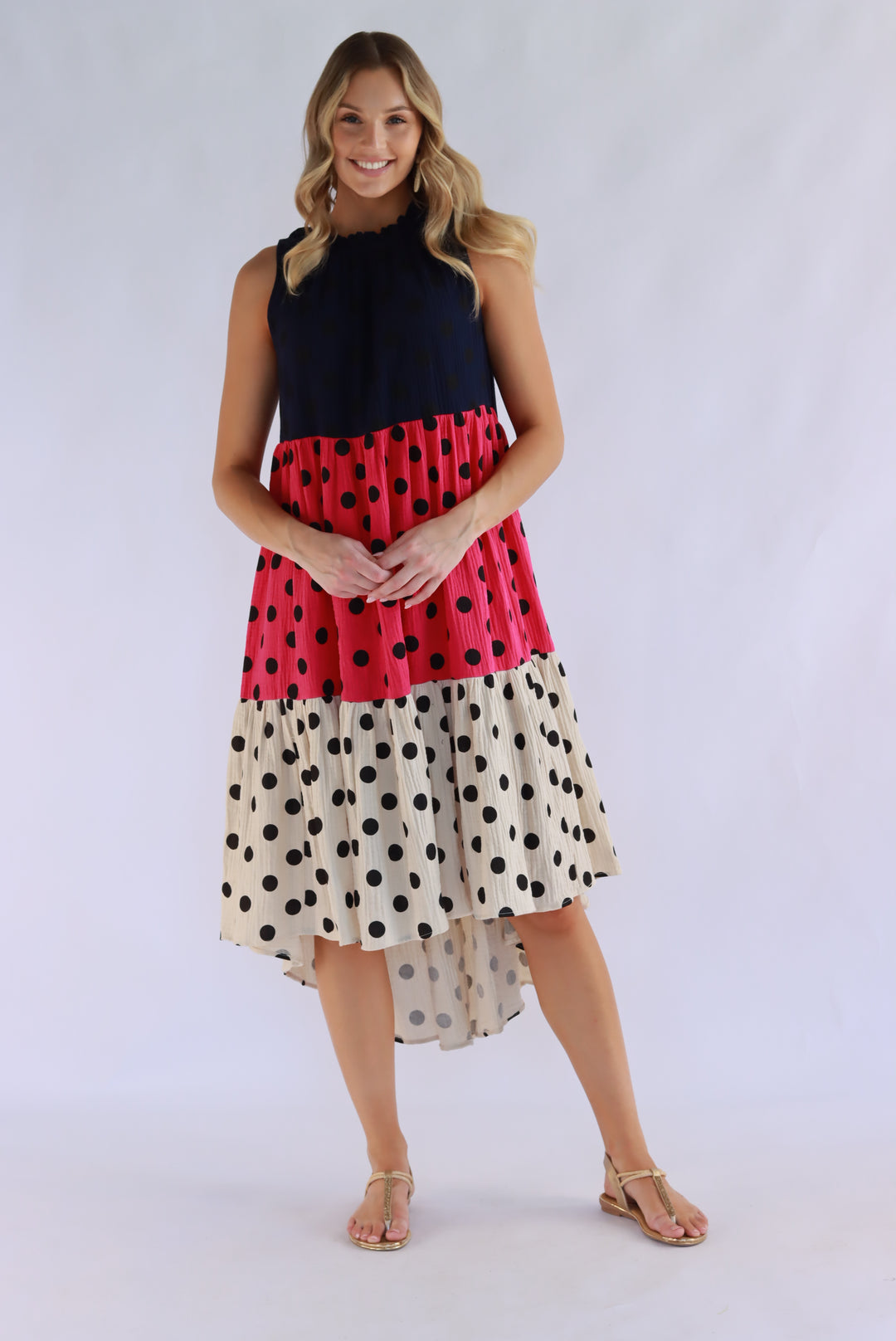 Symona Tri Polka Cotton Dress