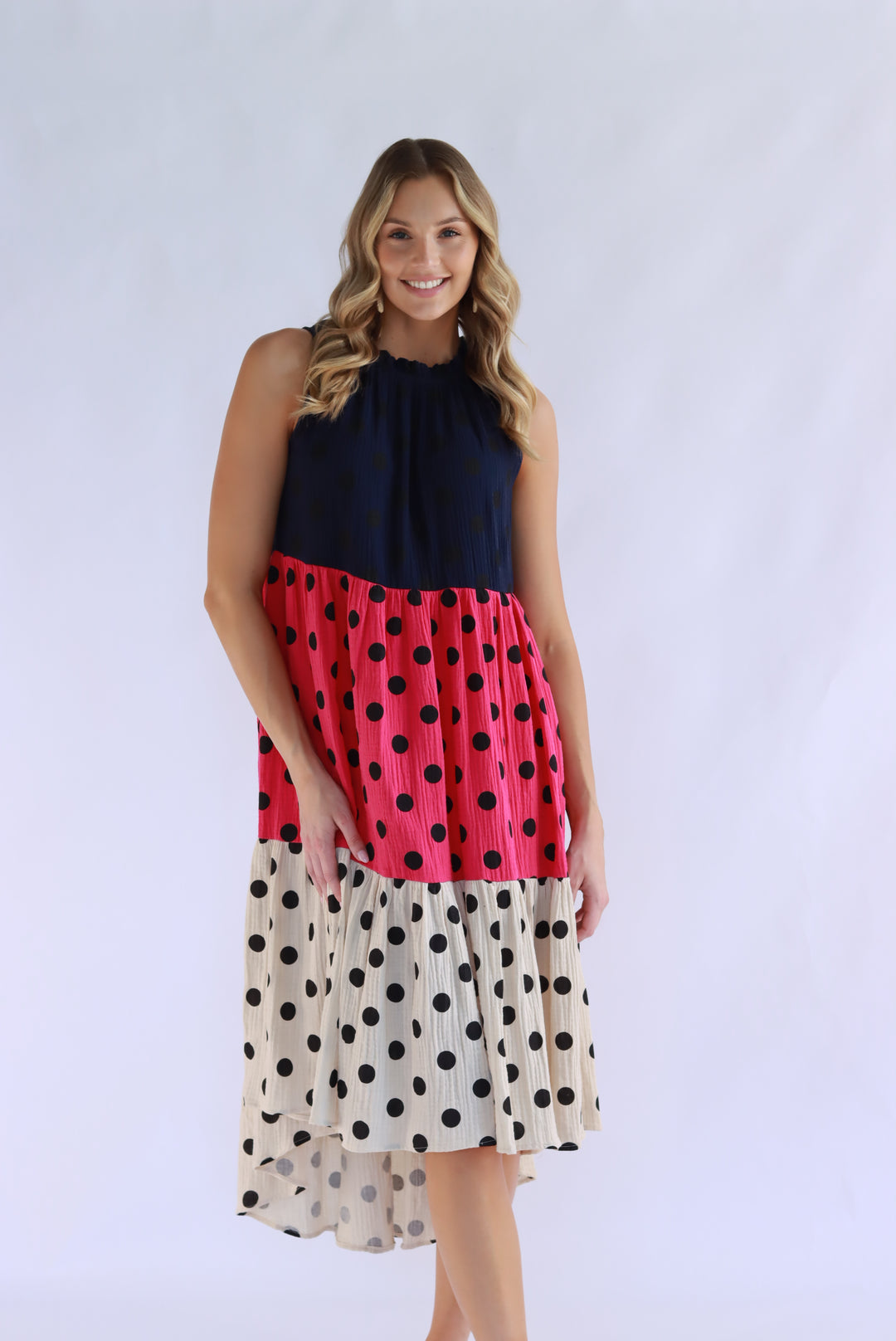 Symona Tri Polka Cotton Dress