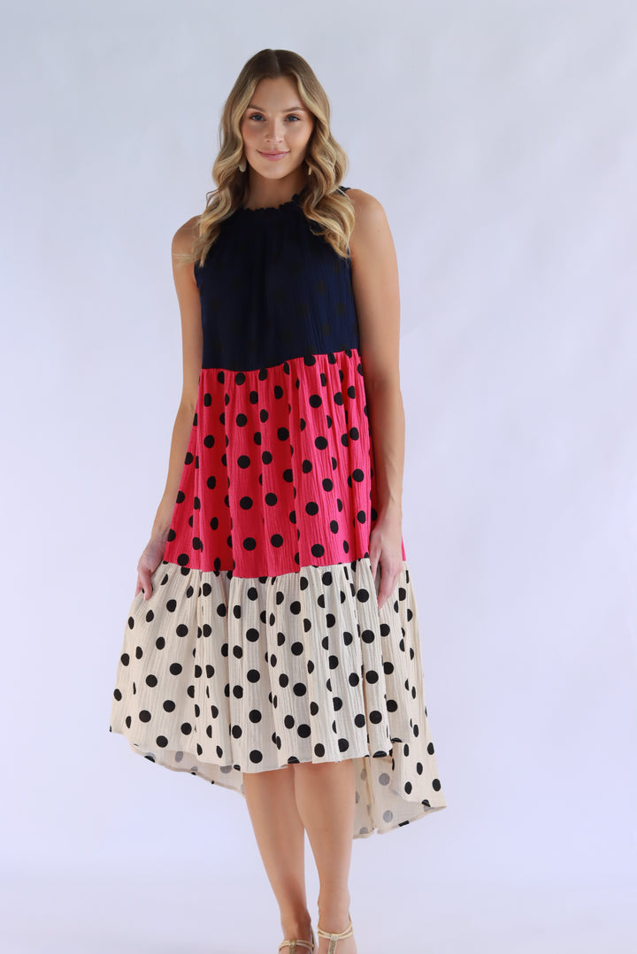 Symona Tri Polka Cotton Dress