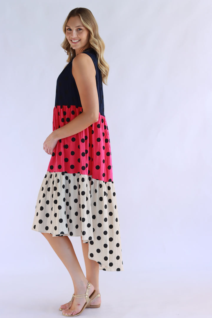 Symona Tri Polka Cotton Dress