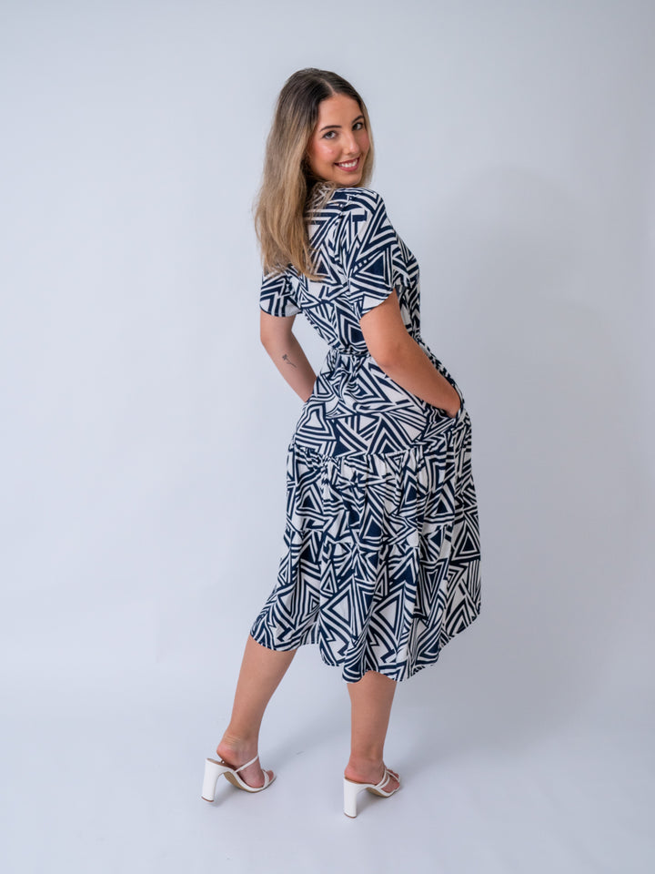 Annerley midi dress with blue and white colour