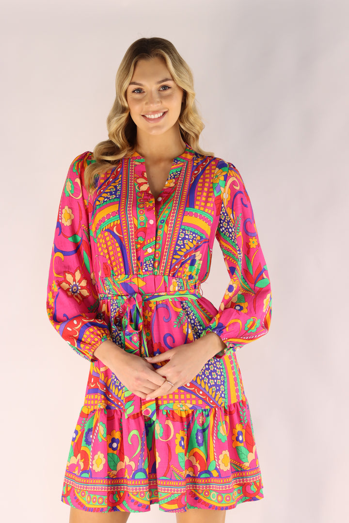 Everly Vibrant Pink Knee Dress