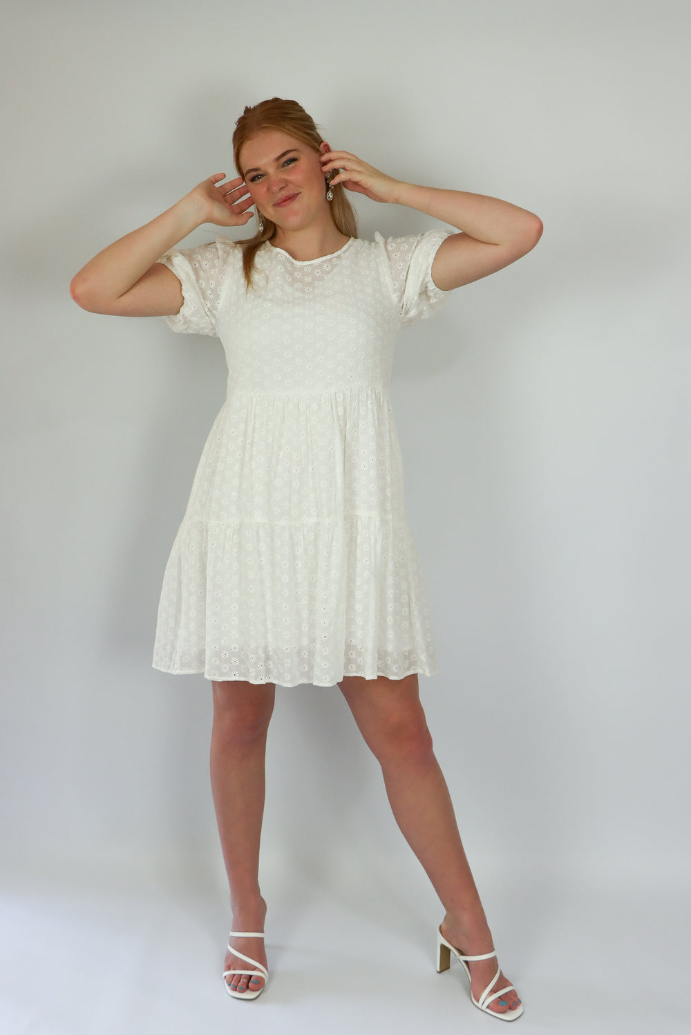 Knee length white dress for summer