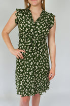 floral print green base white flowers