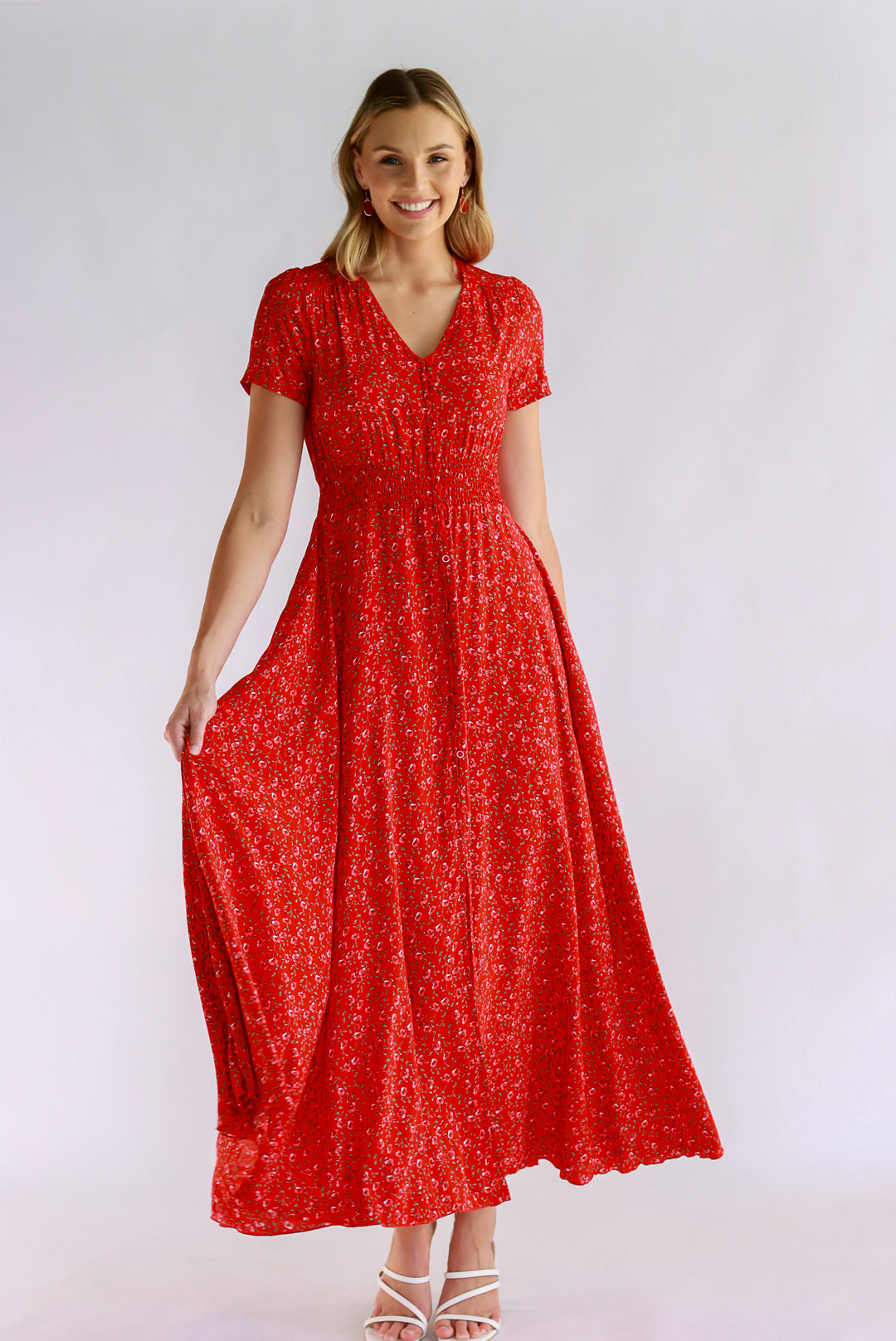 Jingle Joy Floral Red Maxi Dress