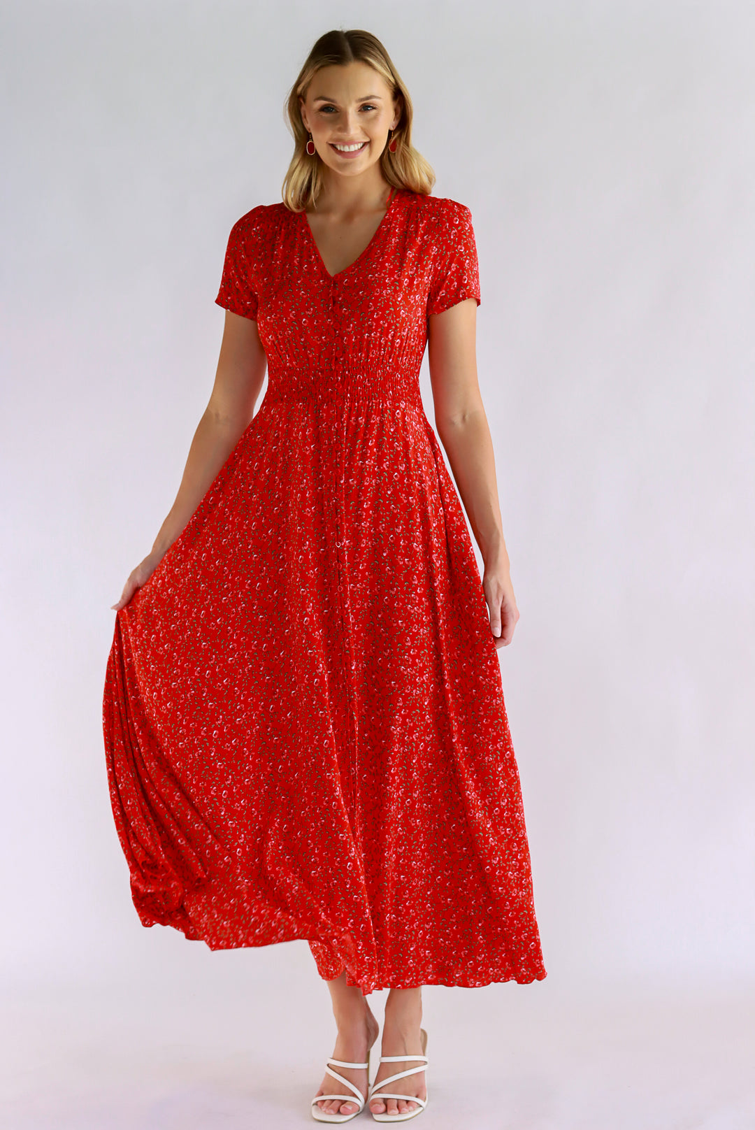 Jingle Joy Floral Red Maxi Dress