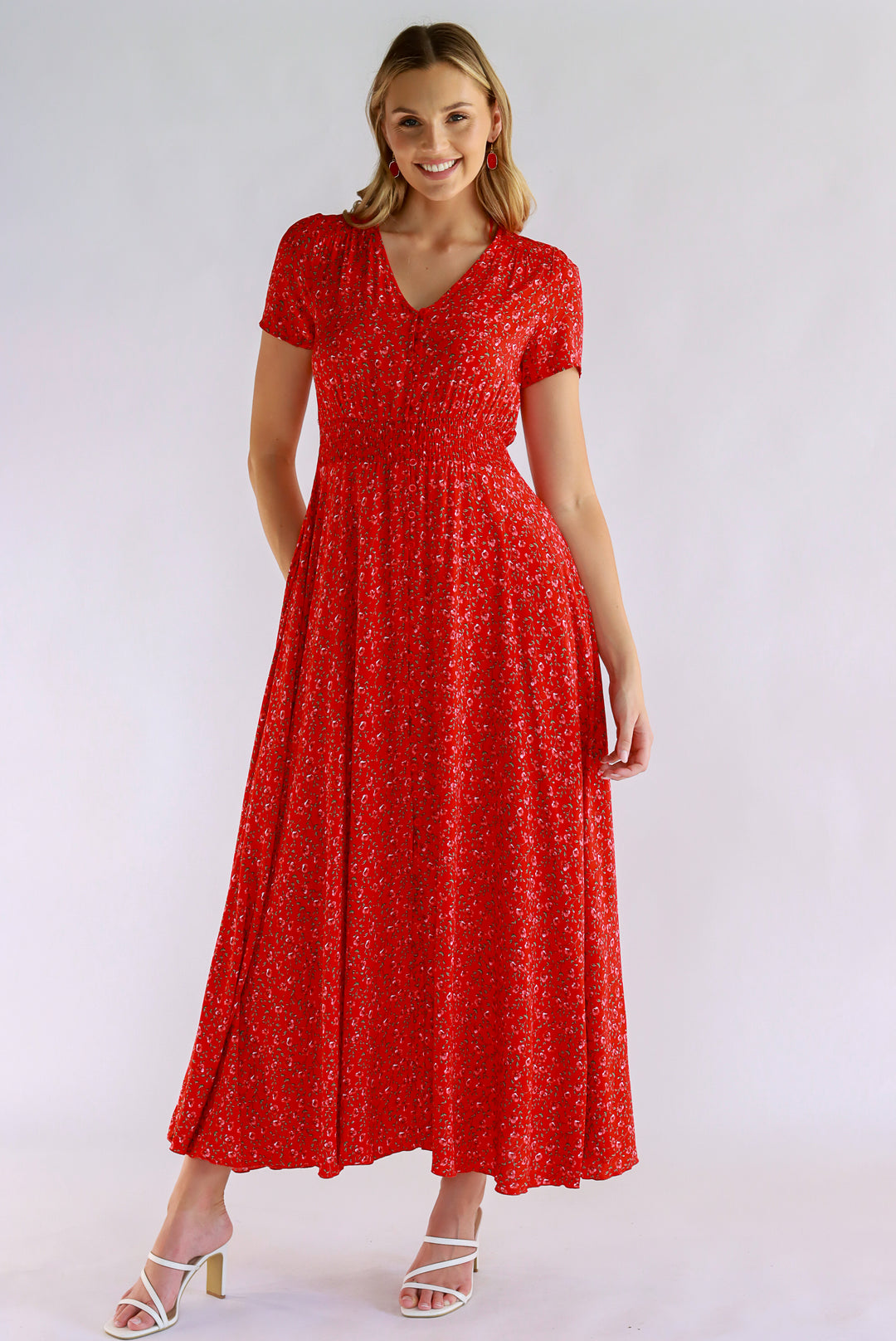 Jingle Joy Floral Red Maxi Dress