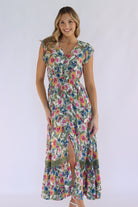 model wearing maxi dress
