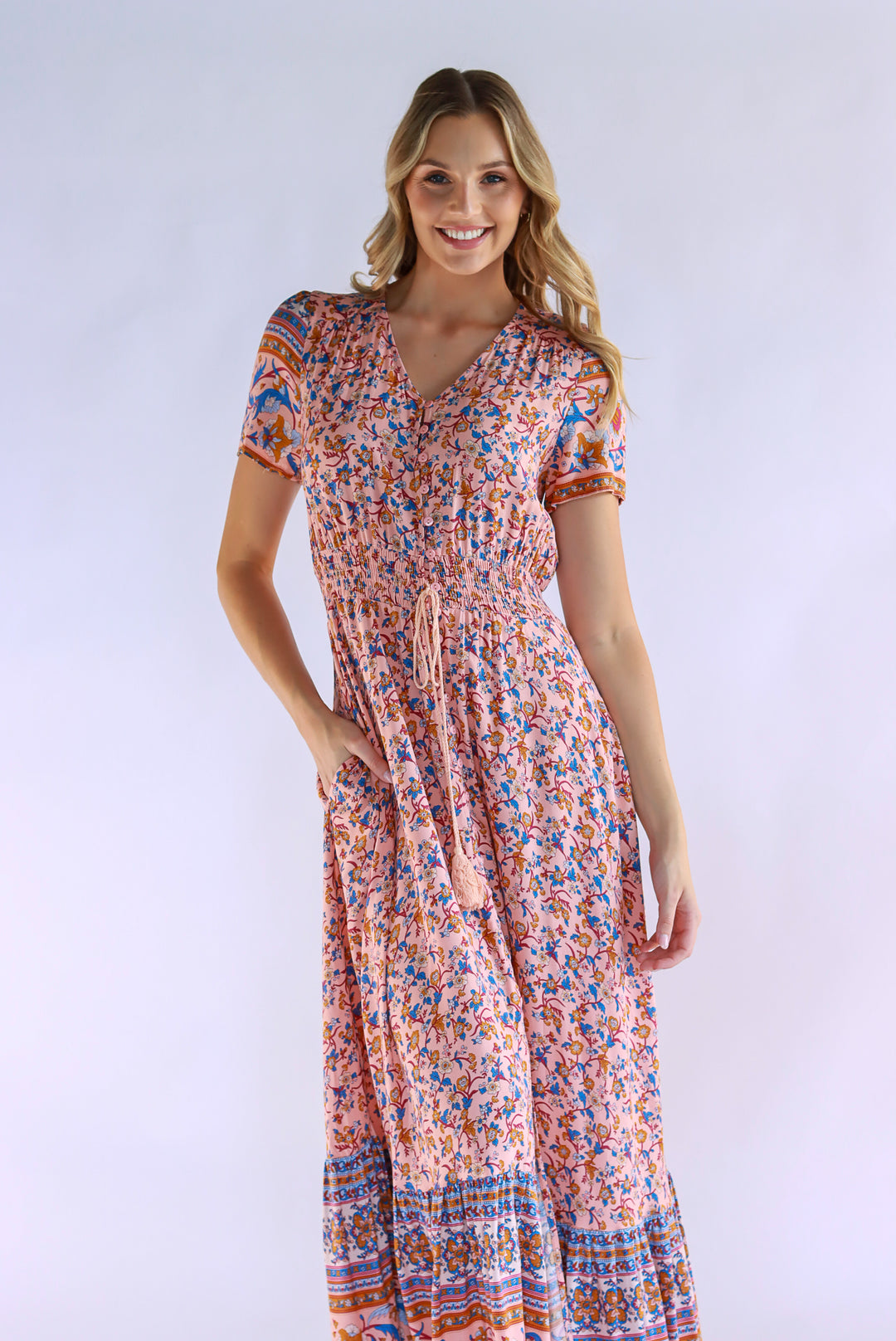 Boho Bliss Maxi Dress In Peach