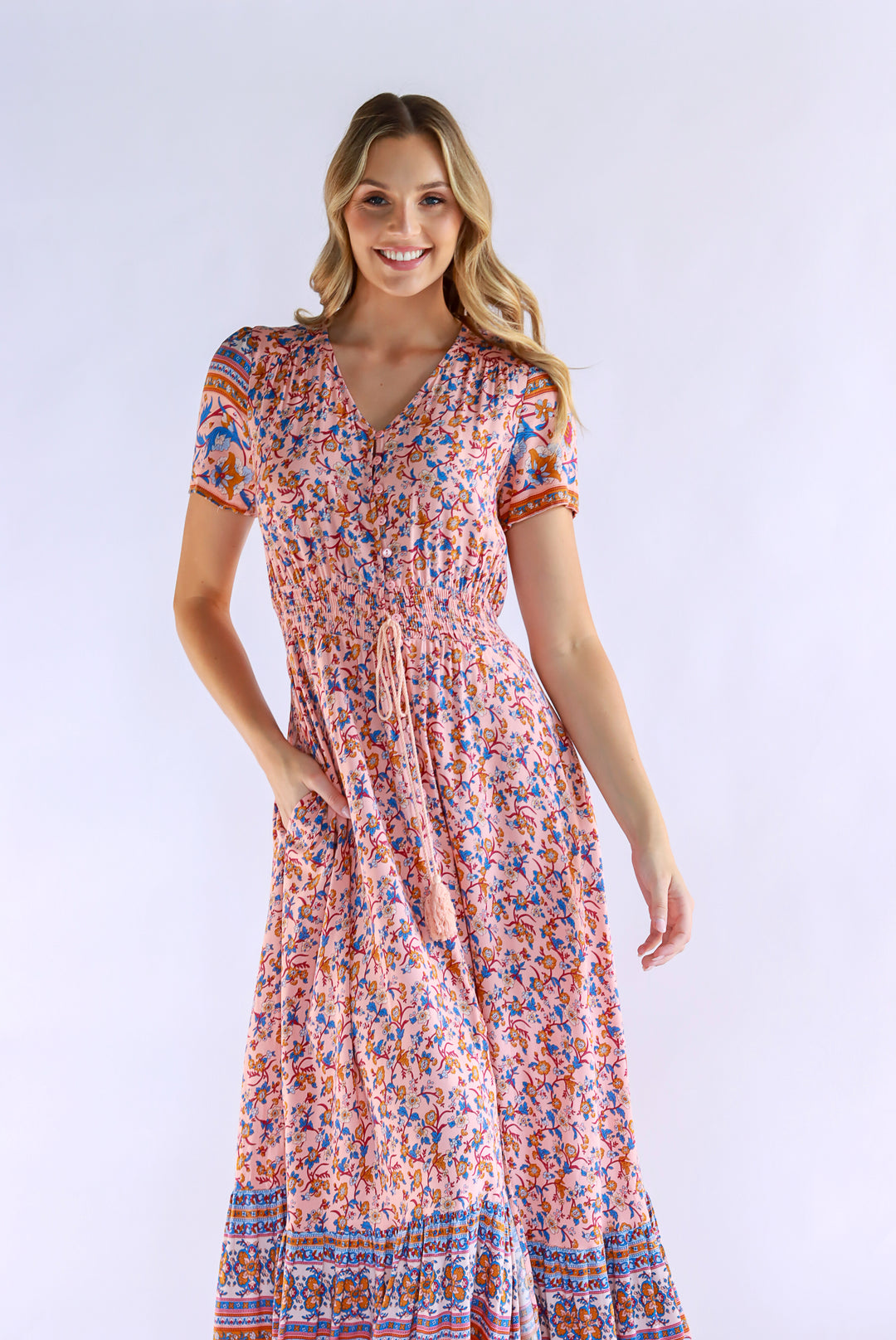 Boho Bliss Maxi Dress In Peach