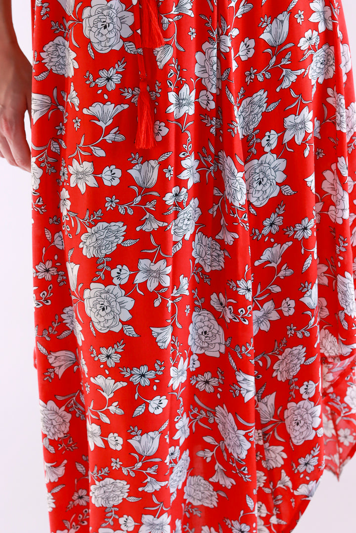 Dahlia Floral Red Maxi Dress