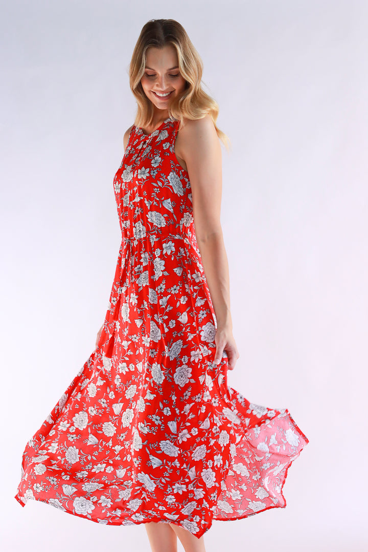 Dahlia Floral Red Maxi Dress