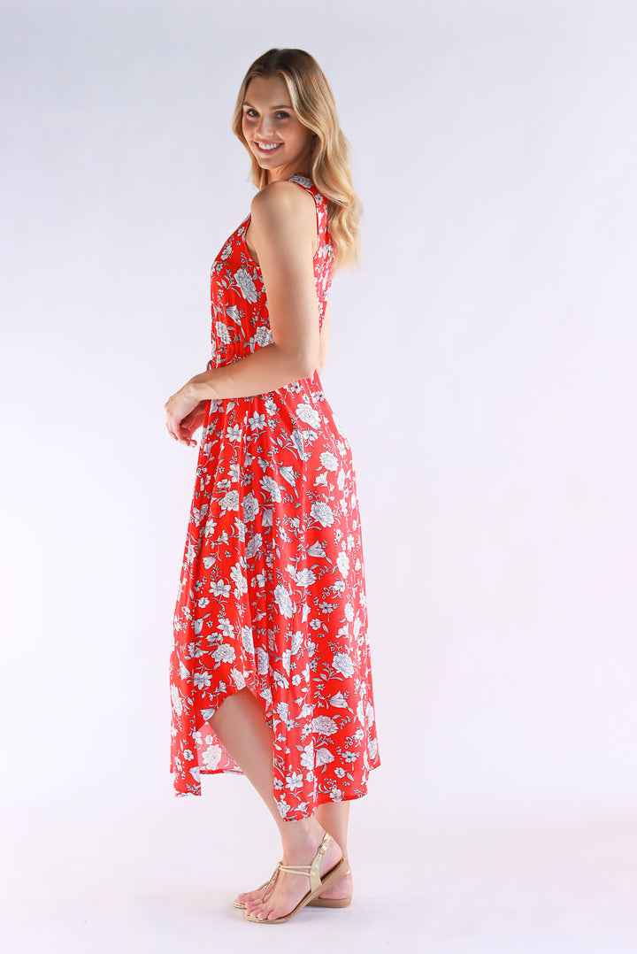 Dahlia Floral Red Maxi Dress