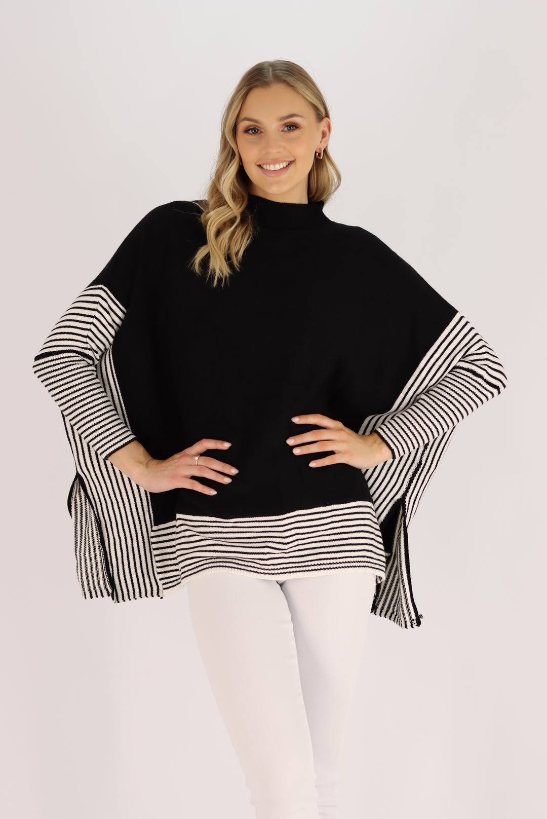 black and white knit pullover