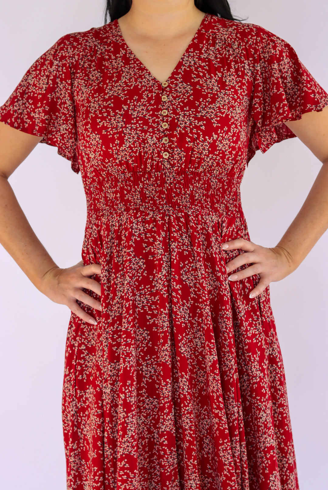 Valentina Floral Dress In Cherry Red