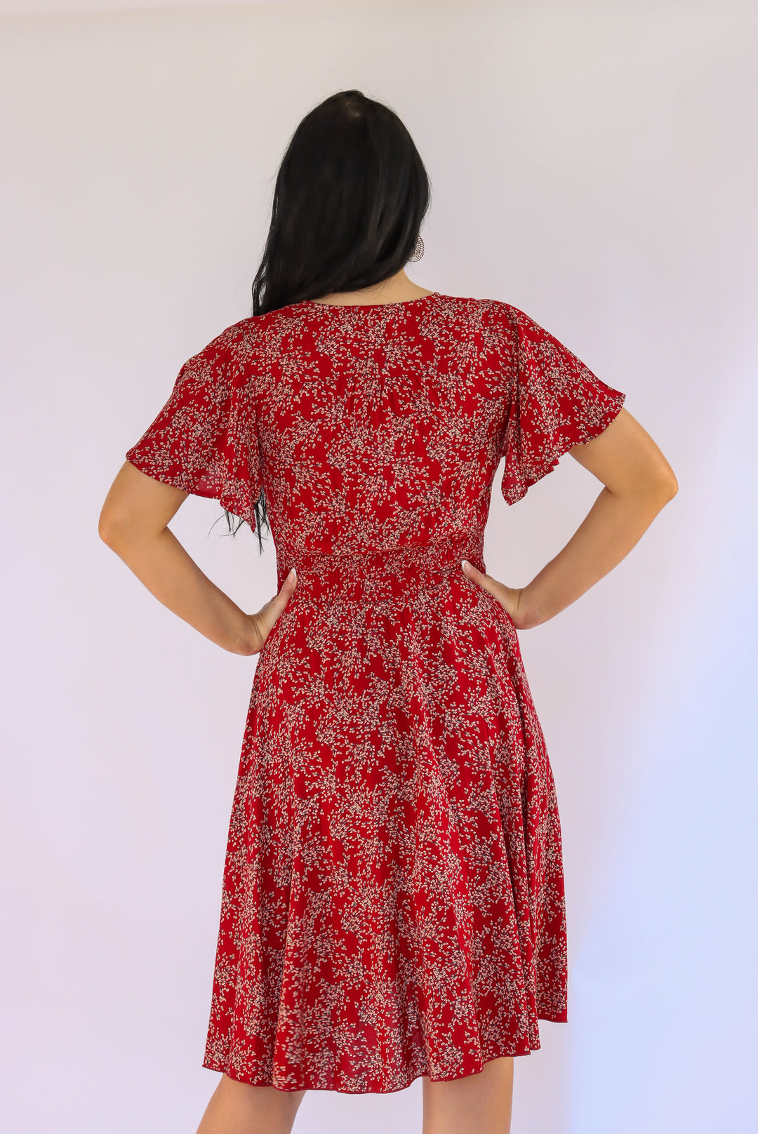Valentina Floral Dress In Cherry Red