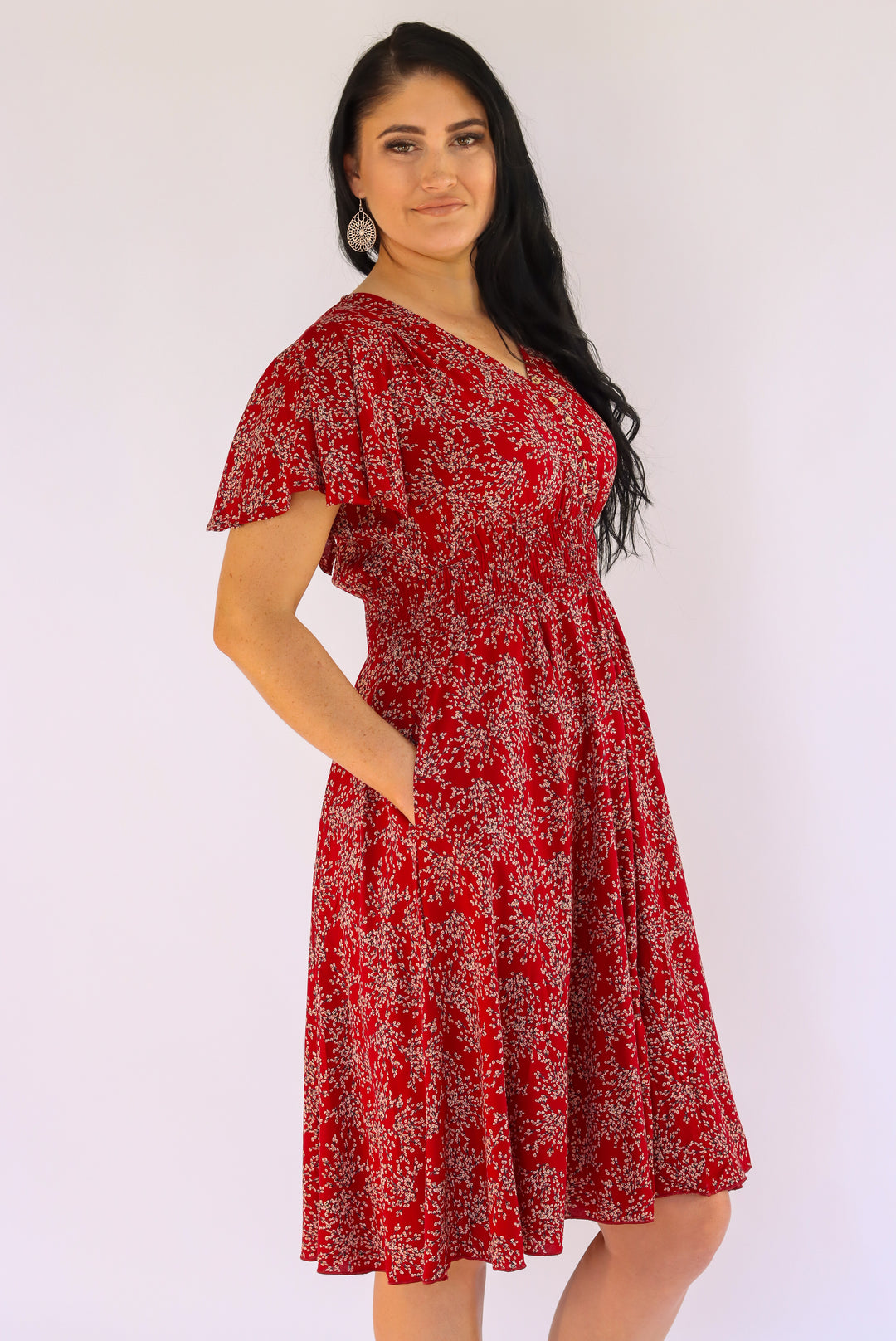 Valentina Floral Dress In Cherry Red